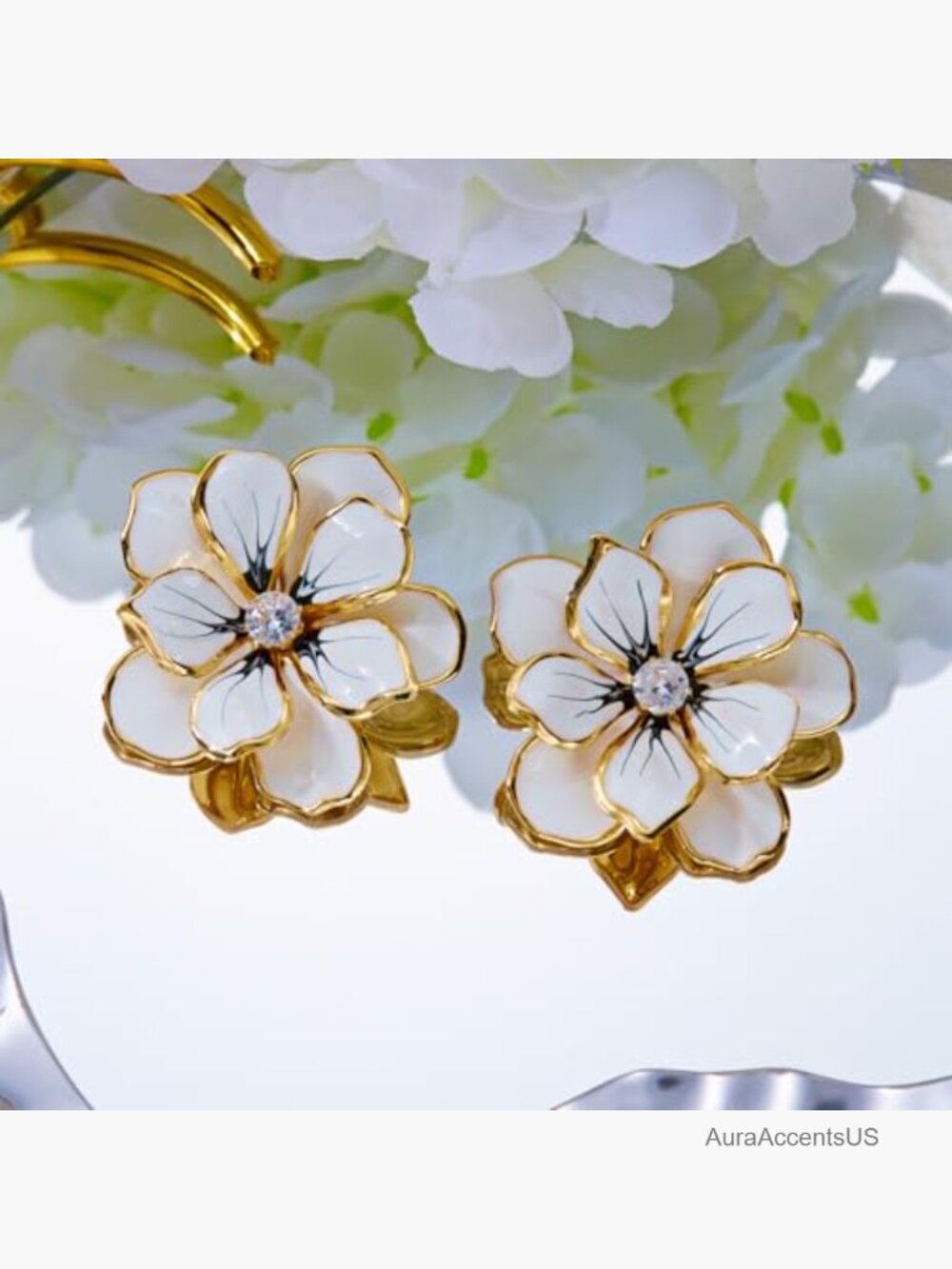 Oversized 3D Enamel Floral Stud Earrings - Statement Summer Jewelry - Picture 3 of 7